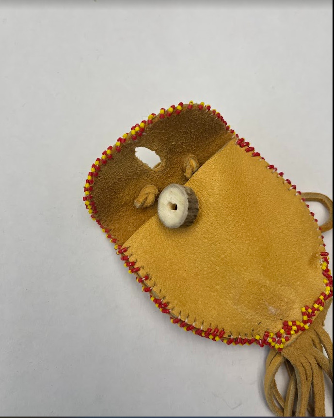 Native American Beaded Pouch Deerskin w/Antler button