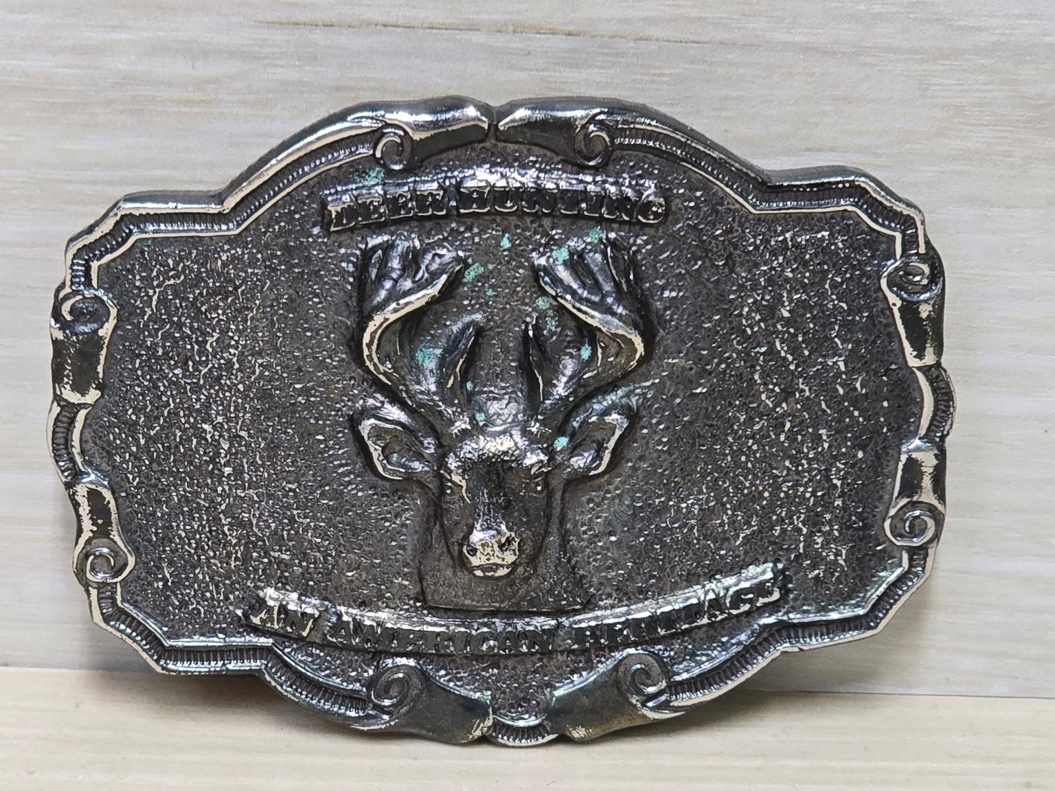 Vintage Wyoming Studios Belt Buckle Antique Silver Tone 3.5&Prime; Deer Stag Head