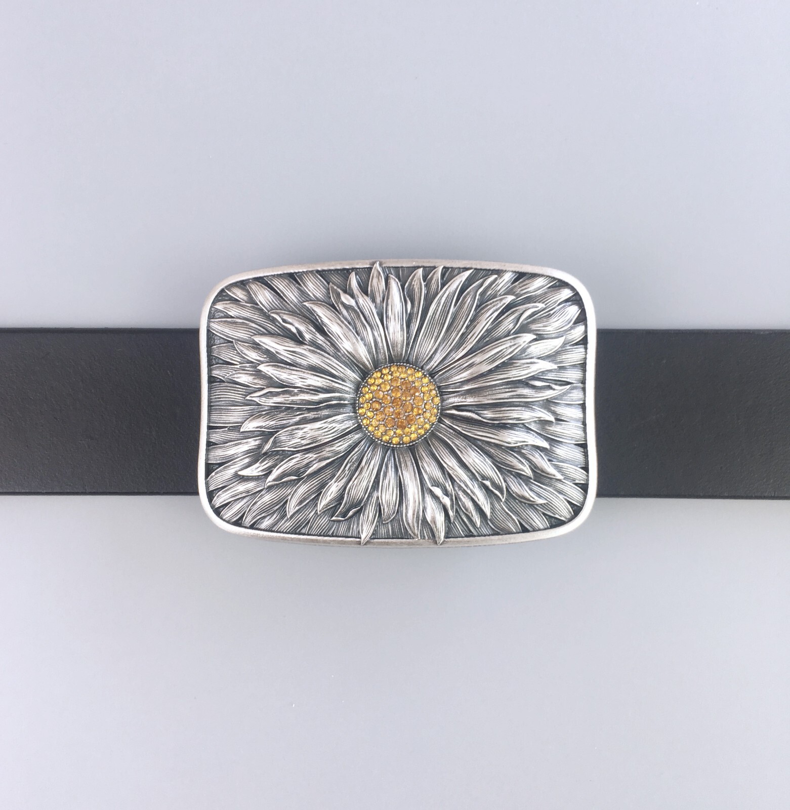 Vintage Silver Plated Rhinestones Blooming Daisy Bling Belt Buckle also US Stock