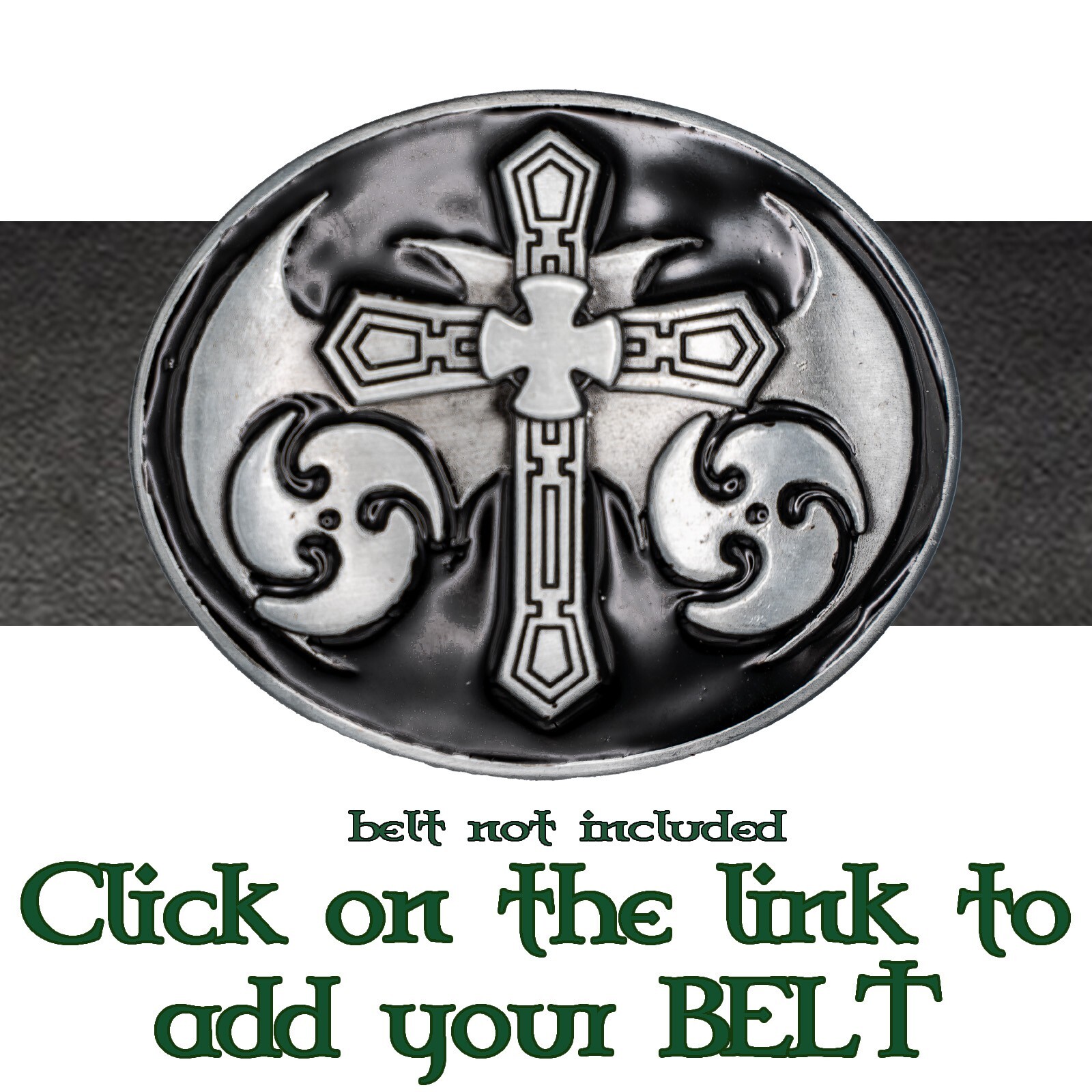 Cross Belt Buckle Biker Gothic Punk Christian Heraldic Pagan Bat Wings