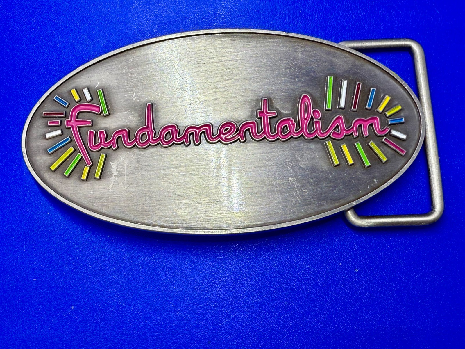 Custom Fundamentalism Spelled Out Statement Silver Color 4&Prime; Wide Belt Buckle