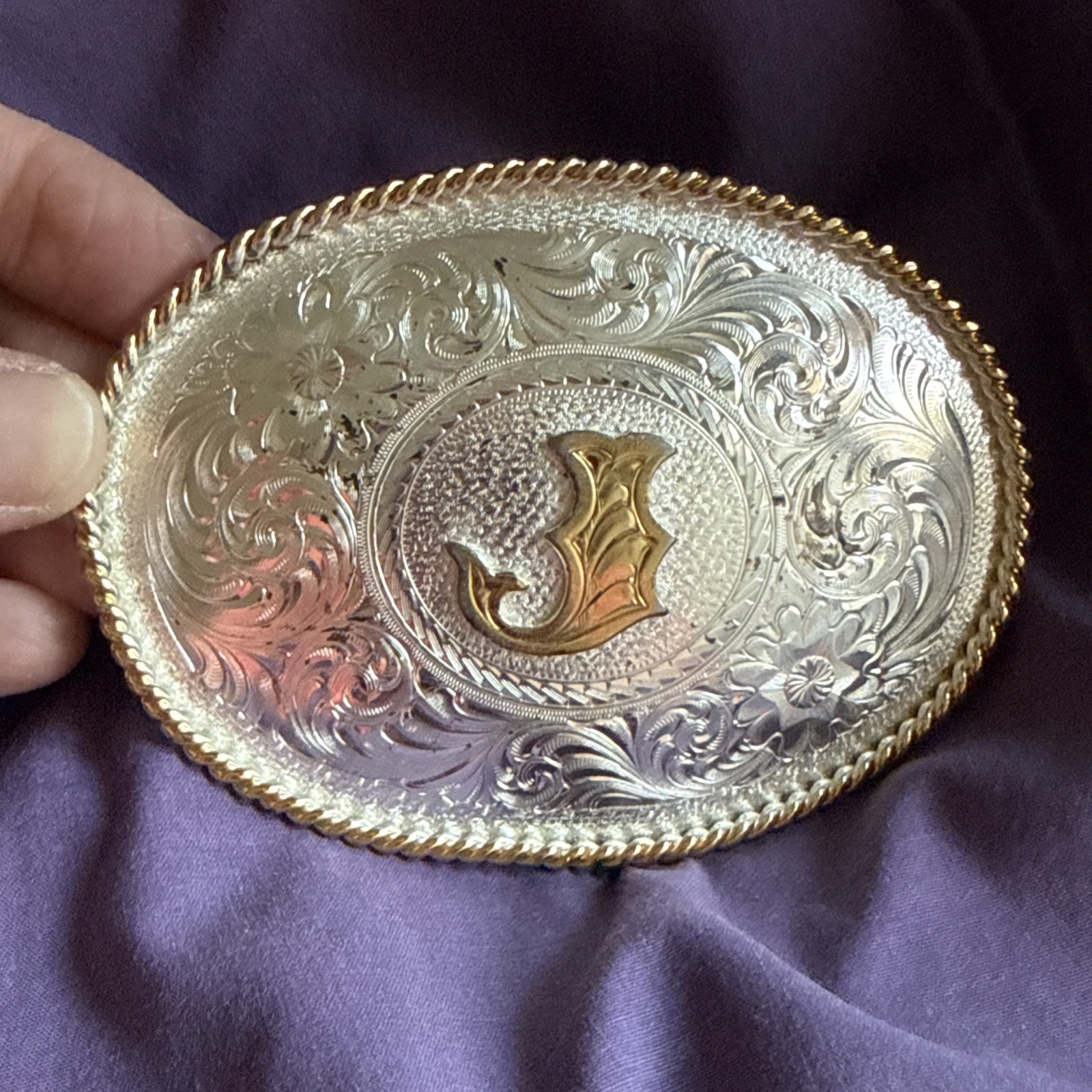 Montana Silversmiths Sterling Silver Plate Initial J Western Belt Buckle Oval
