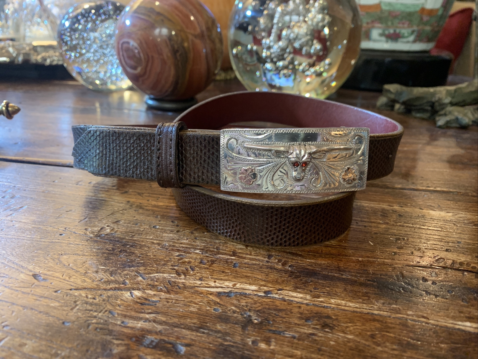 Mex,James Reid style 14K Sterling Silver Belt Buckle Longhorn 31-33-1”🐍✅