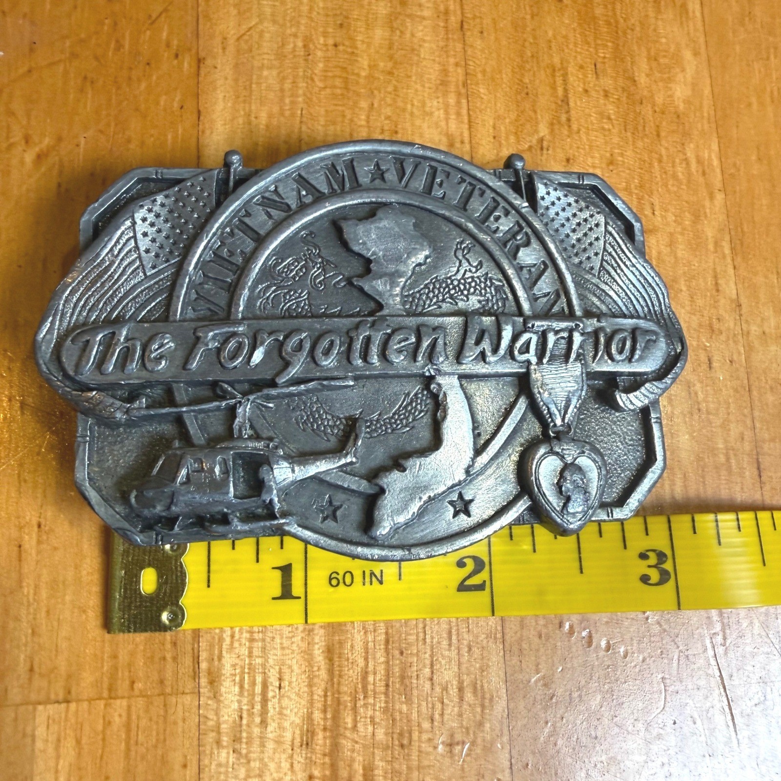 Vintage 1988 Siskiyou Vietnam Veteran The Forgotten Warrior Pewter Belt Buckle