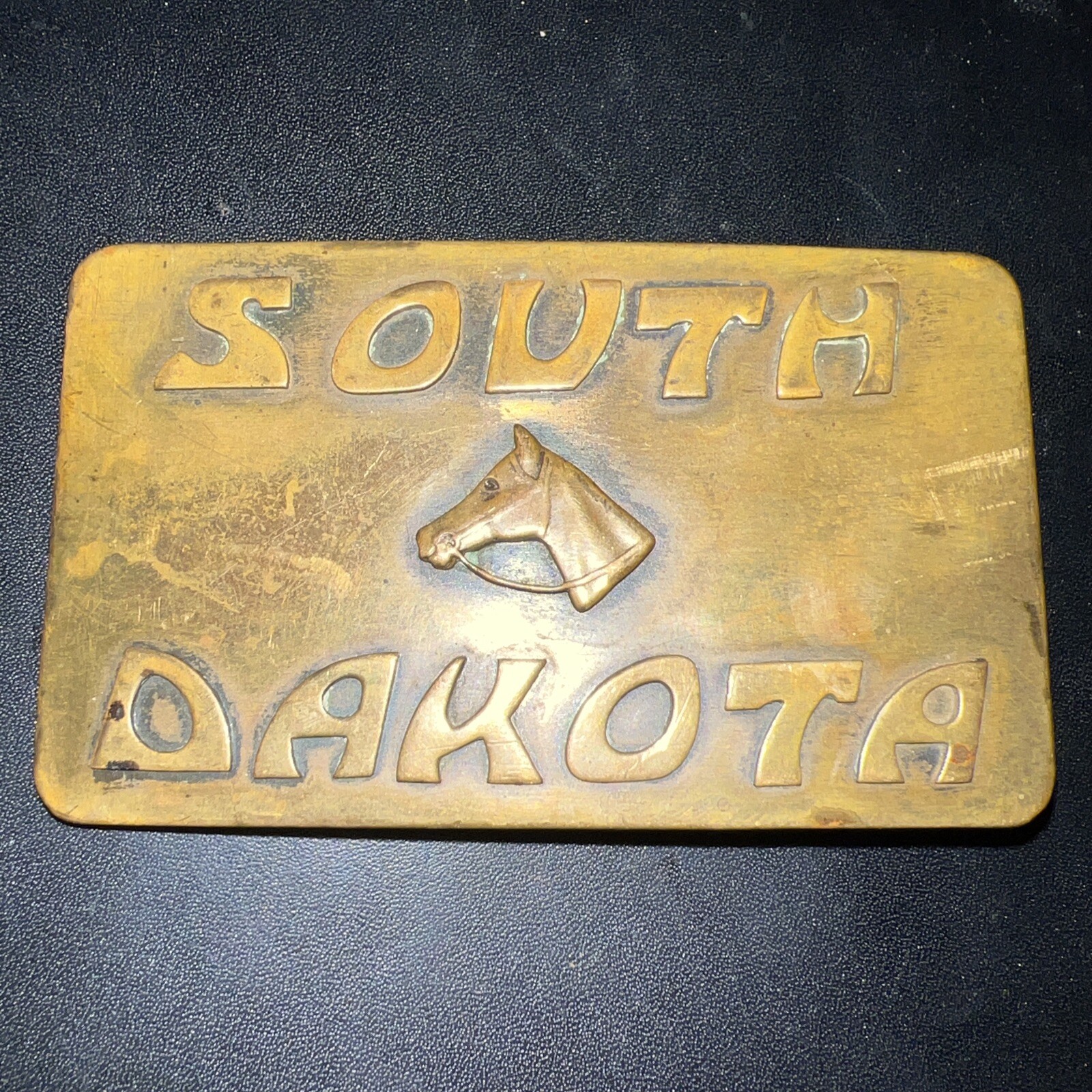 Champion Belt Buckle SOUTH DAKOTA Cast Brass w Horse Head