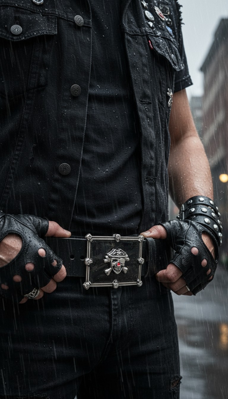 Men Women Buckle Silver Skulls Skeleton Halloween Black Pirate Deat Big Gothic
