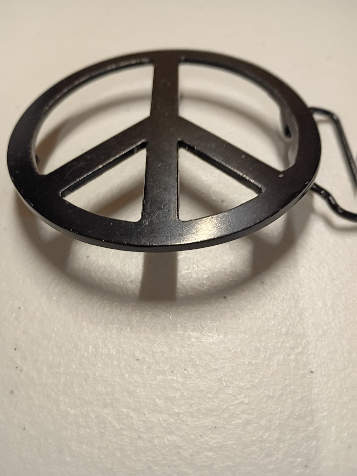 Peace Sign Emblem Belt Buckle 3.5&Prime; Diameter Black Powder Coat Paint on Metal