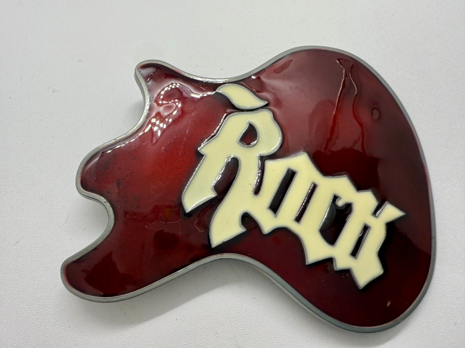 Electric Guitar Body ROCK & ROLL Red Enameled Musicians Guitarist Belt Buckle