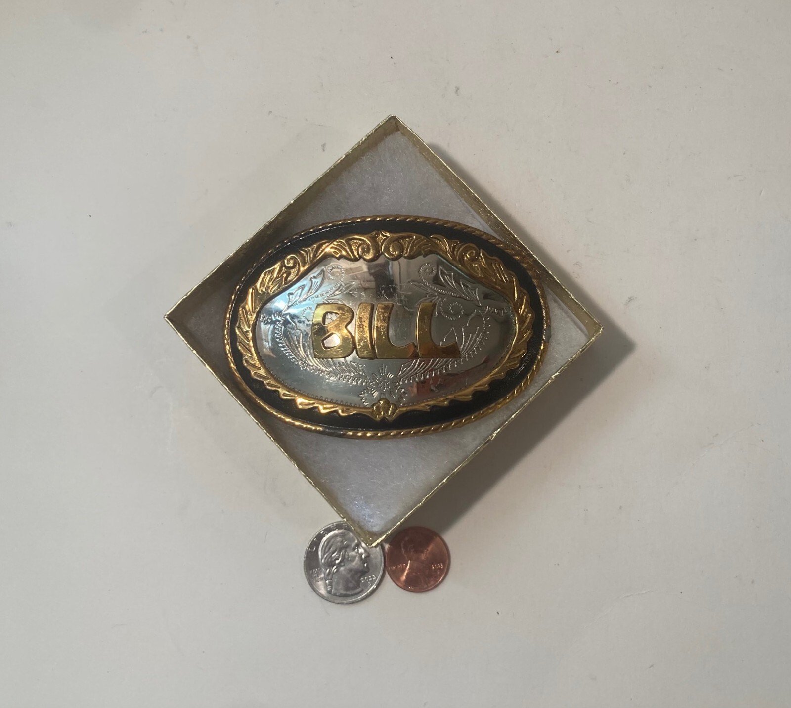 Vintage Metal Belt Buckle, German Silver and Brass, Bill, Billy, William, Nice