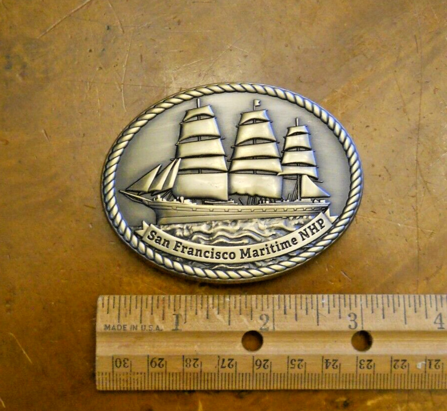 SAILING SHIP, SAN FRANCISCO MARITIME NHP BUCKLE 3&Prime; BRONZE BUCKLE (NEW)