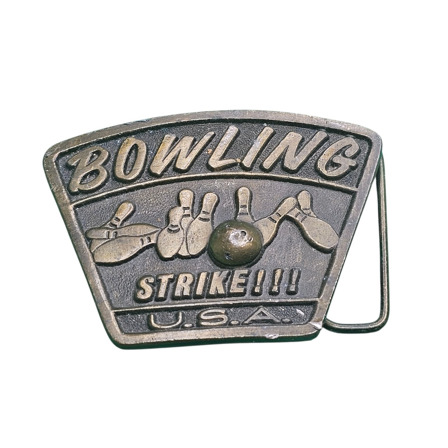 Adezy Bowling Belt Buckle Bronze Strike USA Vintage 1976