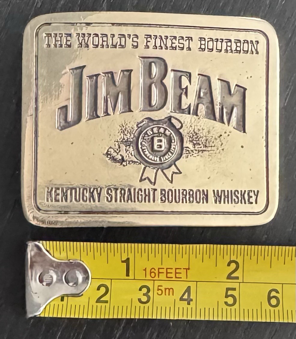 VINTAGE JIM BEAM BOURBON BELT BUCKLE BRASS Wyoming Studio Artworks Made In Usa