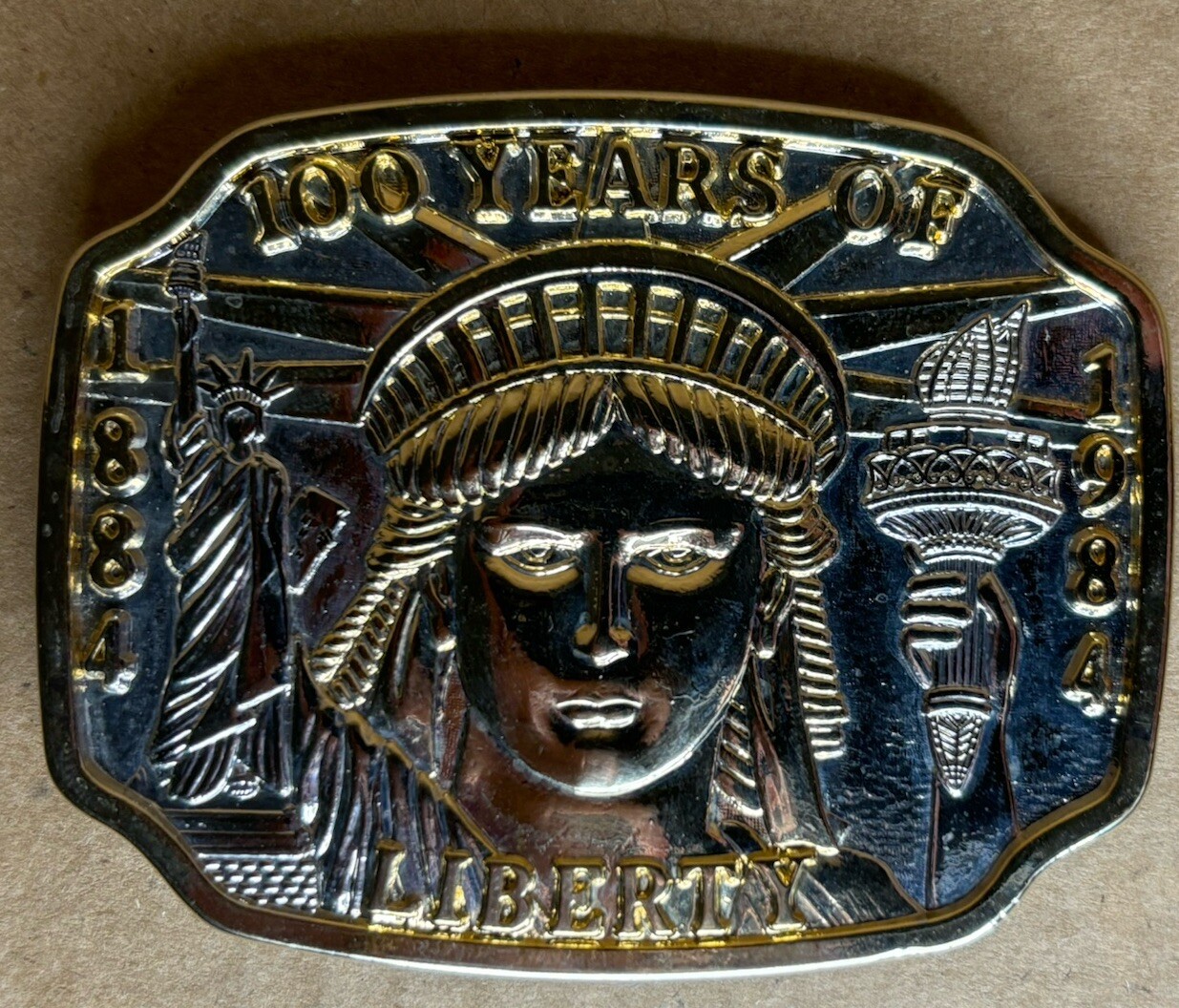 Vintage 1886-1986 100 Years Statue Of Liberty Two Tone Belt Buckle w/ COA