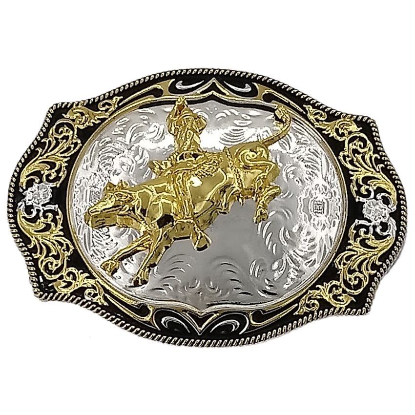 Rodeo Bull Riding Western Belt Buckle Silver Gold finish 039