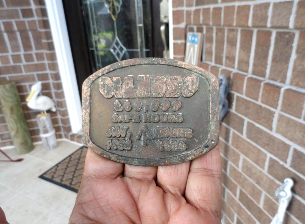 vintage CIANBRO Construction Pittsfield, ME ANACORTES BRASS BELT BUCKLE ~1989~