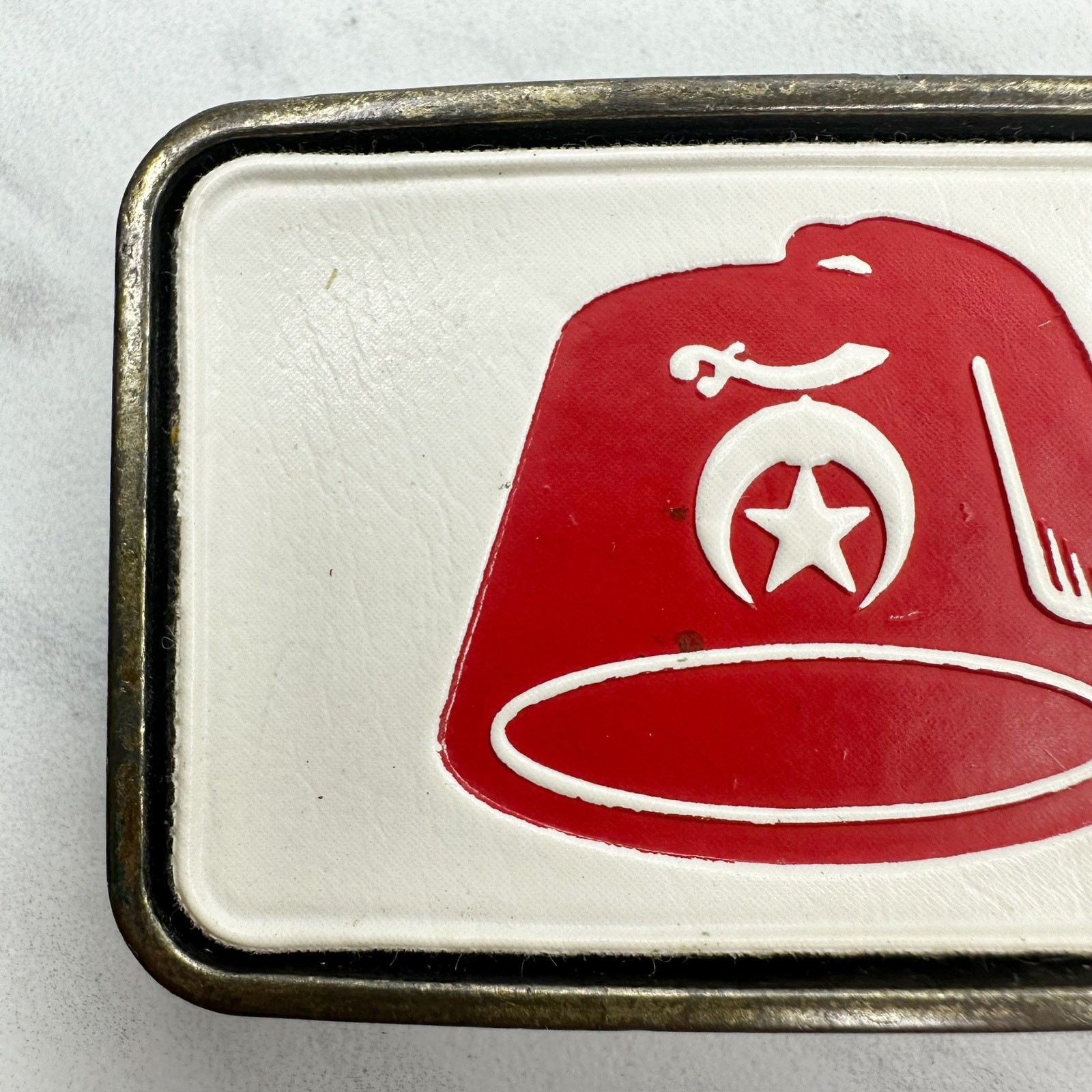 Vintage Shriners Fez Belt Buckle Red White Insert Masonic Fraternal