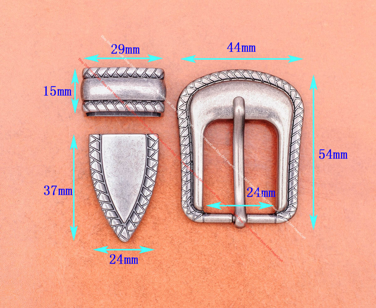 Inner 24MM Anqitue Silver Rope Side Western Cowboy Leather Belt Buckle 3pcs Set