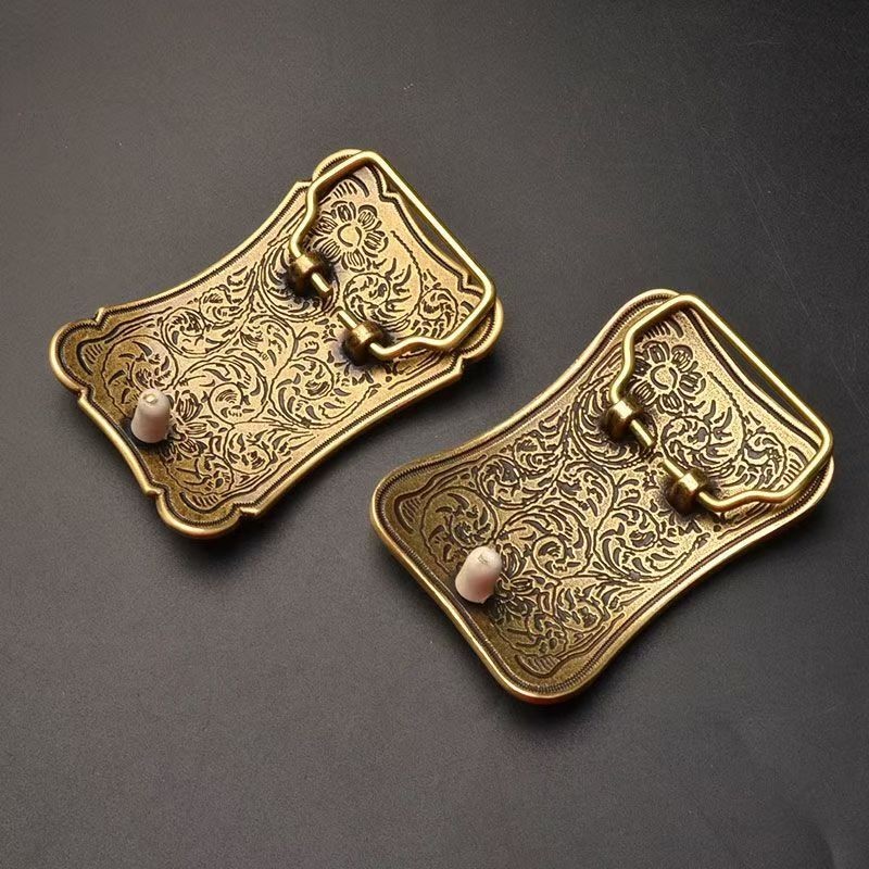 Pure brass Tang grass rich and precious flower belt buckle head ethnic style