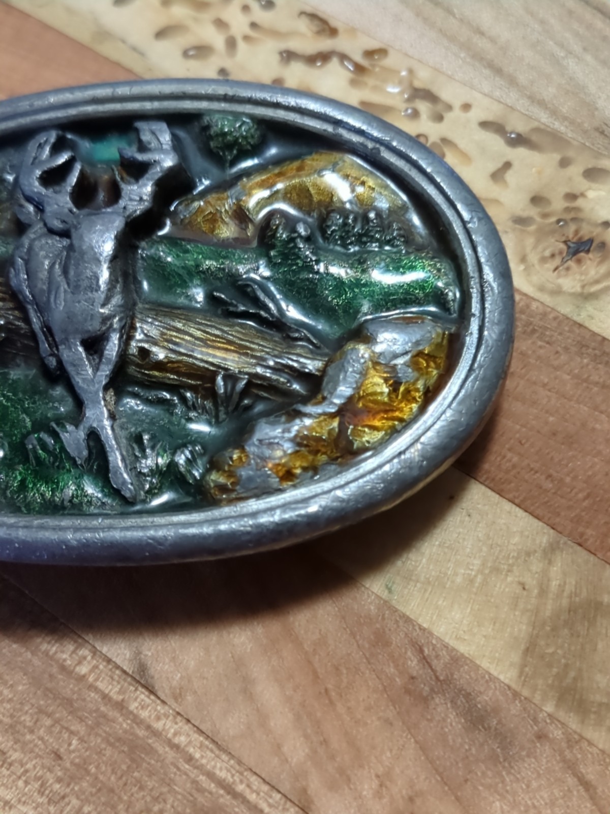 Vintage Bergamot Deer Metal Belt Buckle #G-146 Glossy Colors 1983 Made In USA