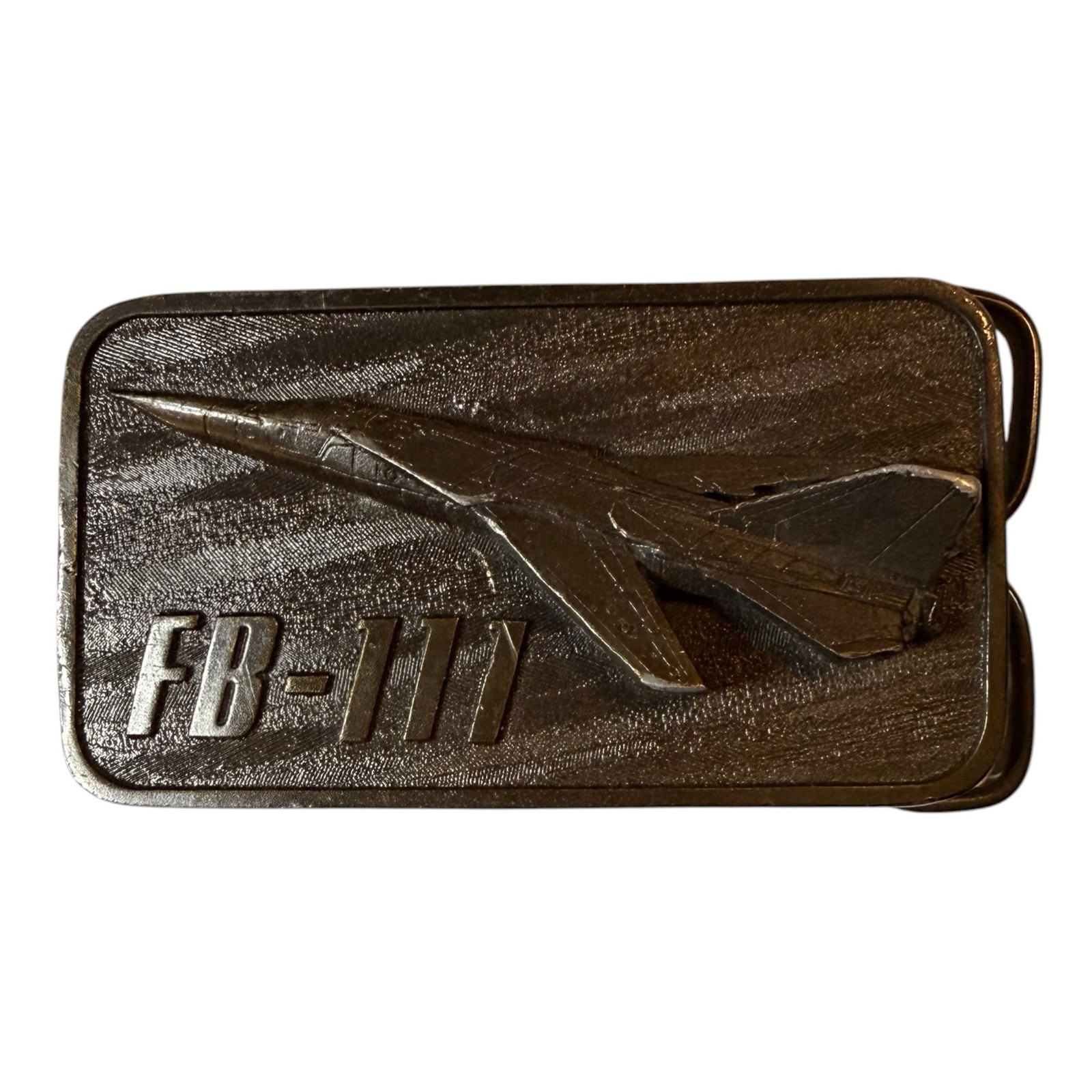 Vintage 80’s Buckle Connection Belt Buckle Brass FB-111 Fighter Jet Relief
