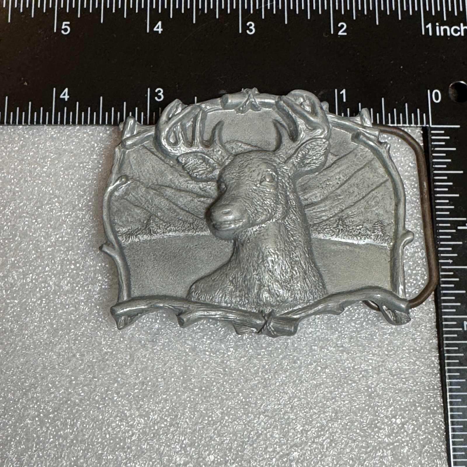 Deer Buck Belt Buckle Mountains Scene Antlers 1994 Reissue Collectible