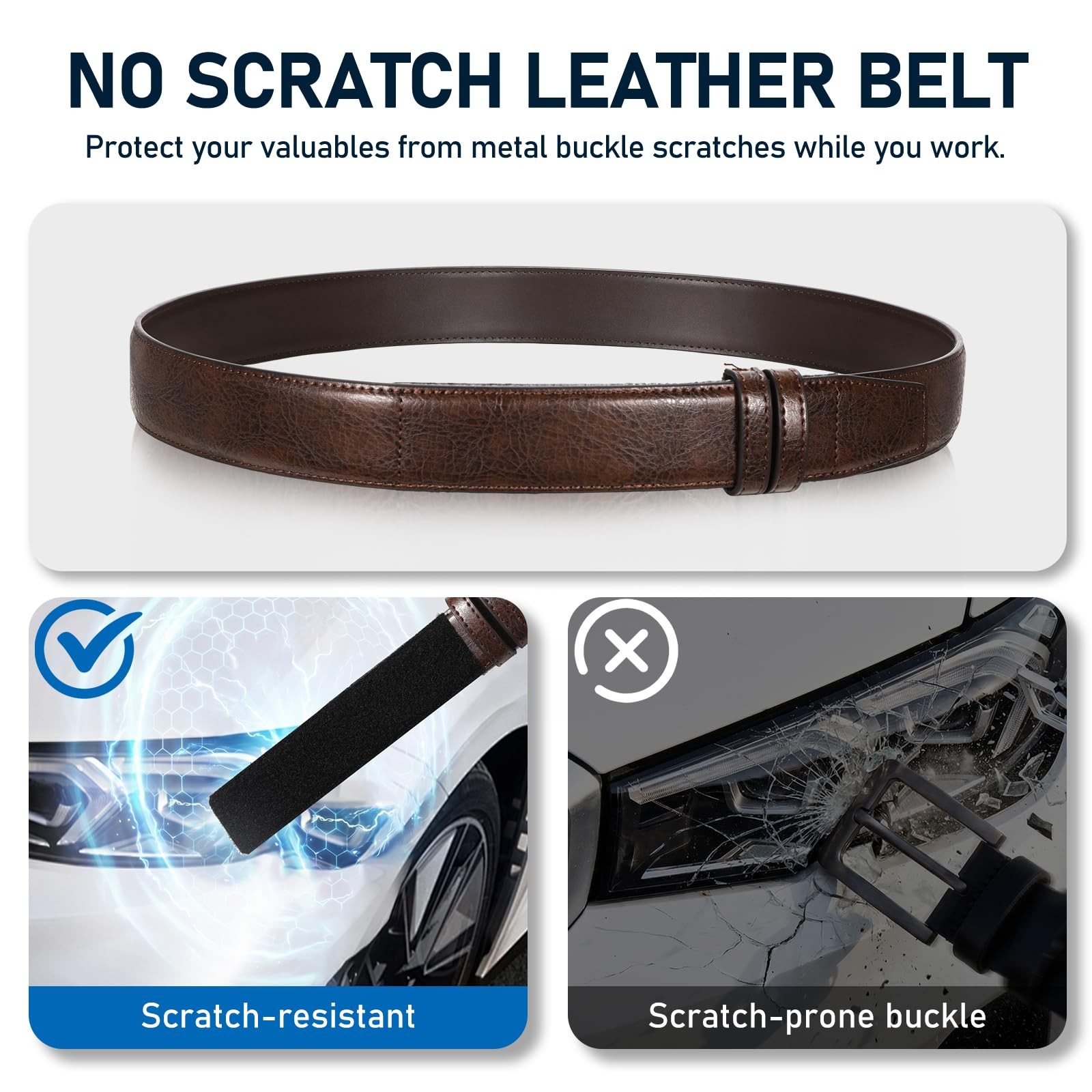 Mechanic Buckless Belts for Men No Fit Waist 36&Prime;-38&Prime;, Retro Brown Leather