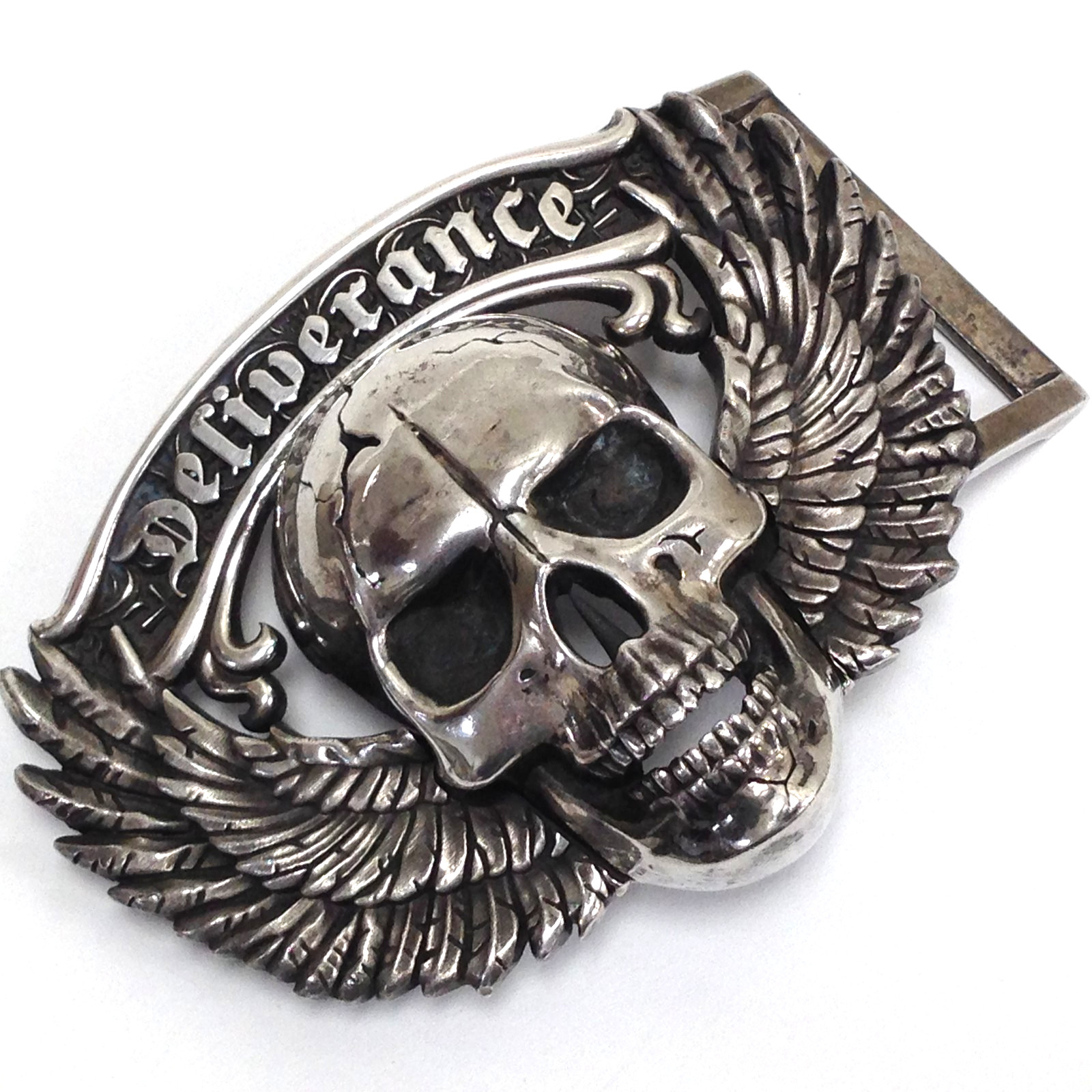Skull & Wings Deliverance From Evil Belt Buckle Solid Sterling Silver 236.8g