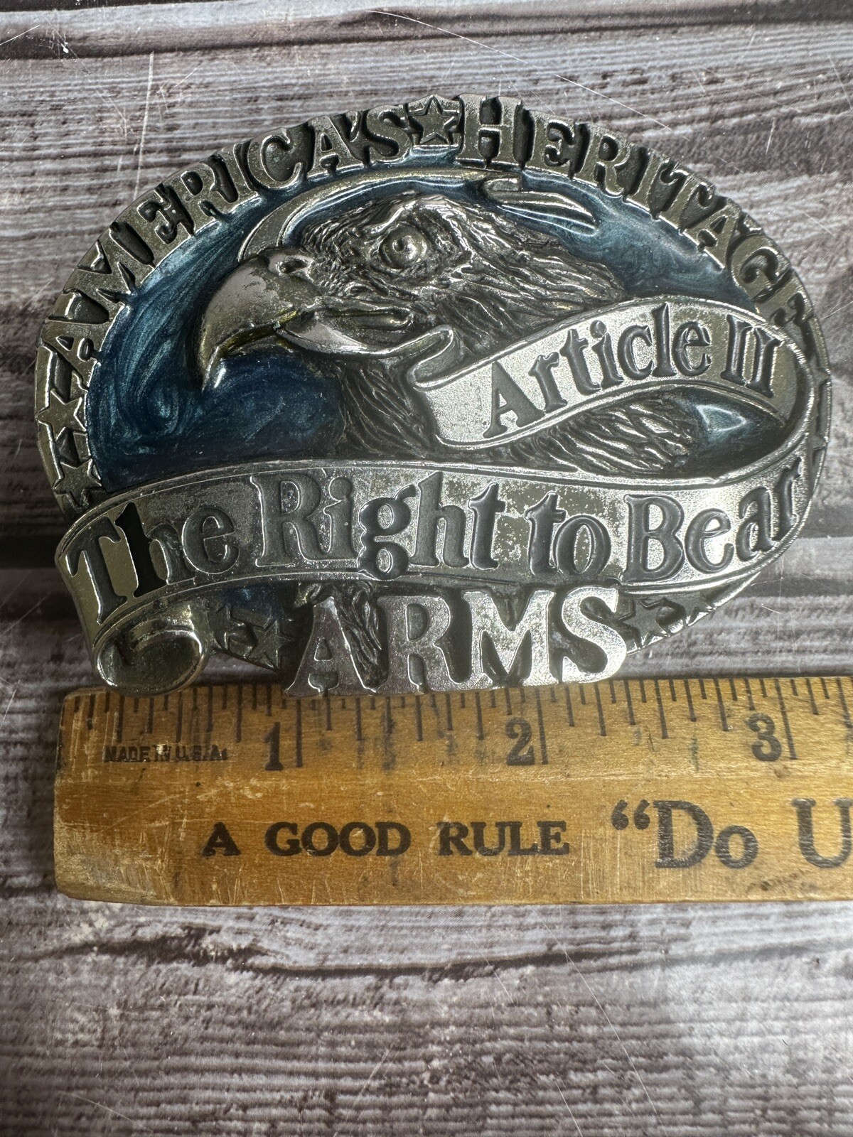 America&rsquo;s Heritage Right To Bear Arms Article II Belt Buckle 1984 H1605 USA