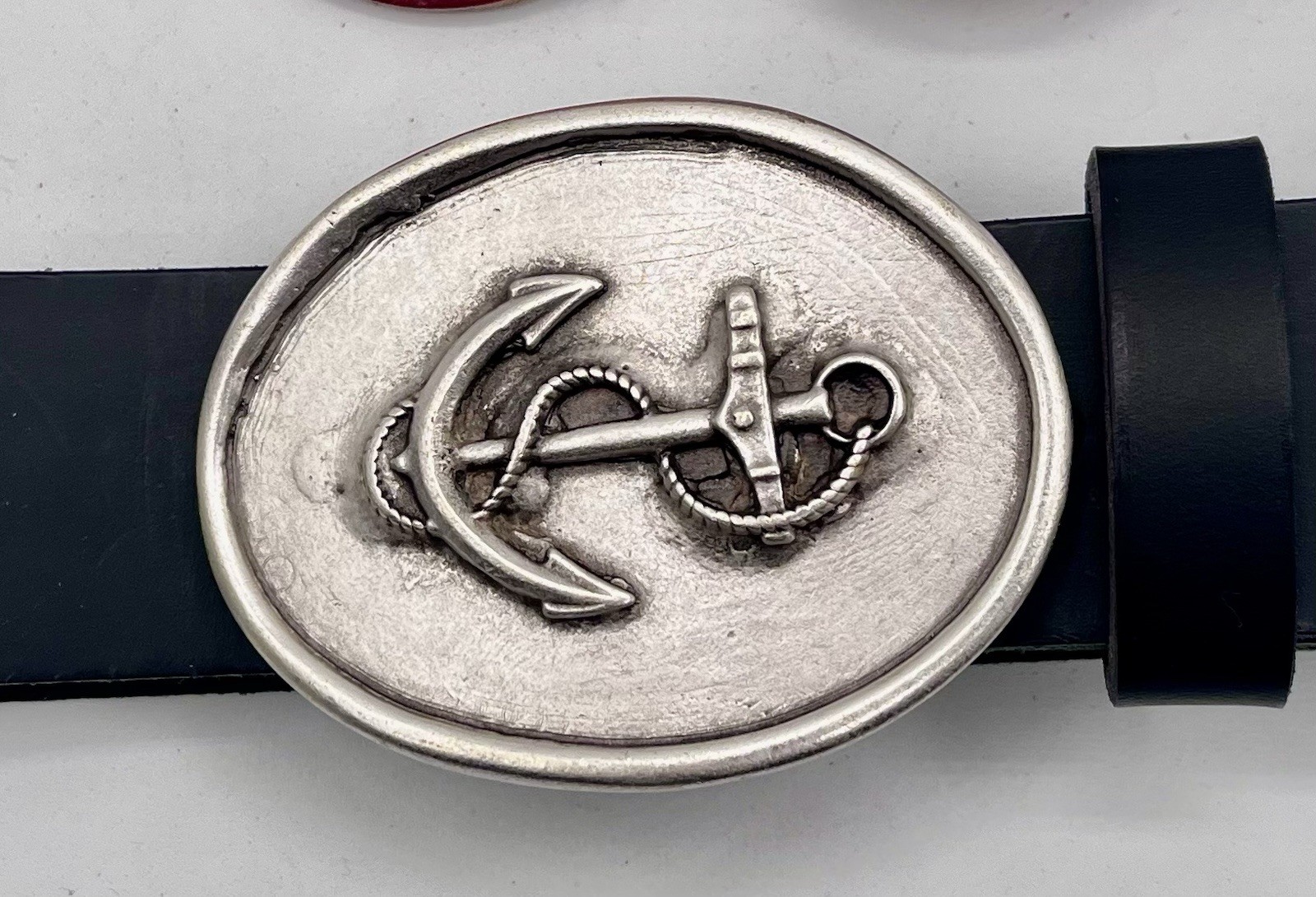 Authentic  » Anchor On Oval  » Solid Pewter Belt Buckle By Demeter.