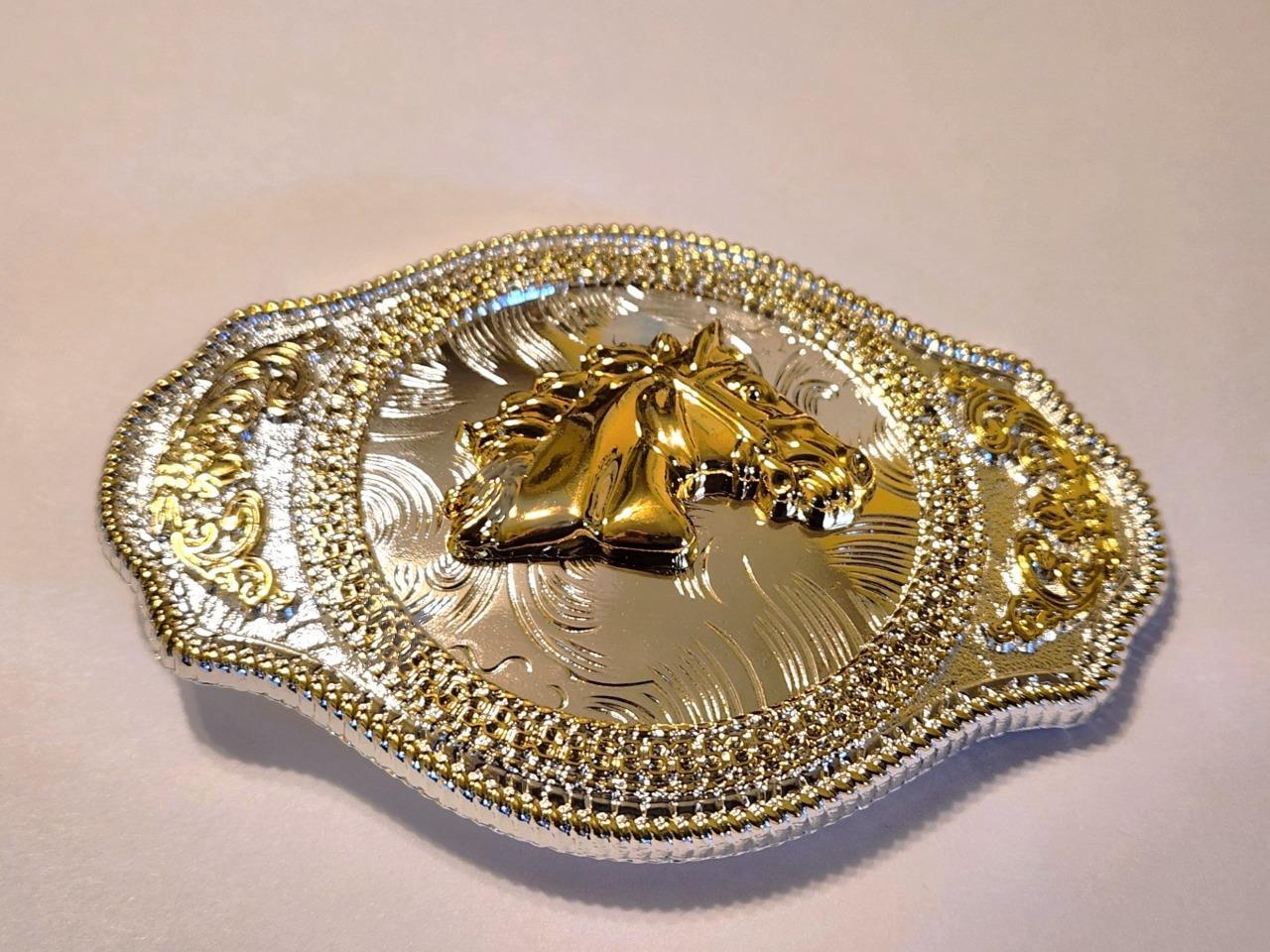 HORSE HEAD OVAL WESTERN 3-D ANIMAL FARM COWBOY GOLD BELT BUCKLE