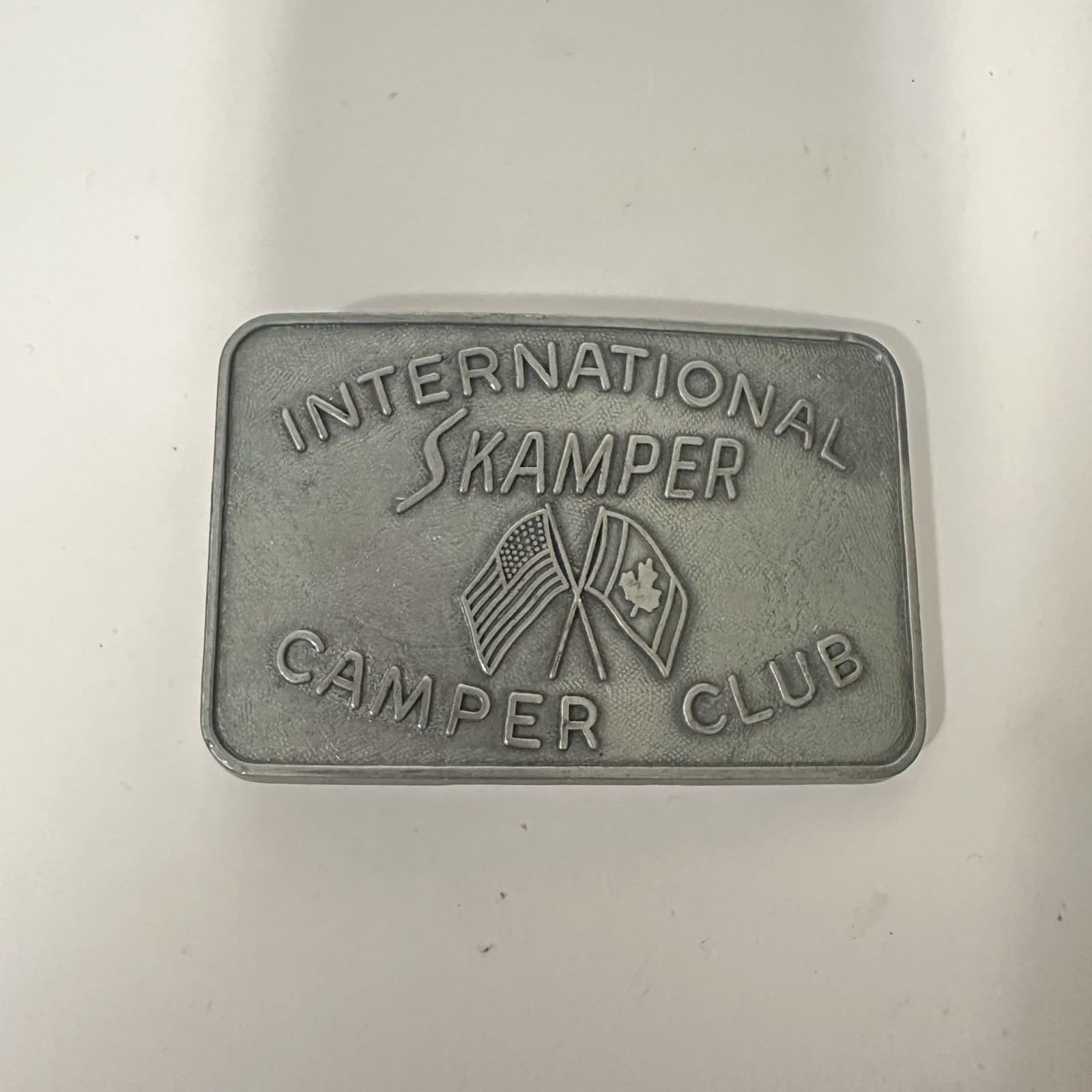 Vintage International Skamper Camper Club Belt Buckle Silver Tone RV Flag