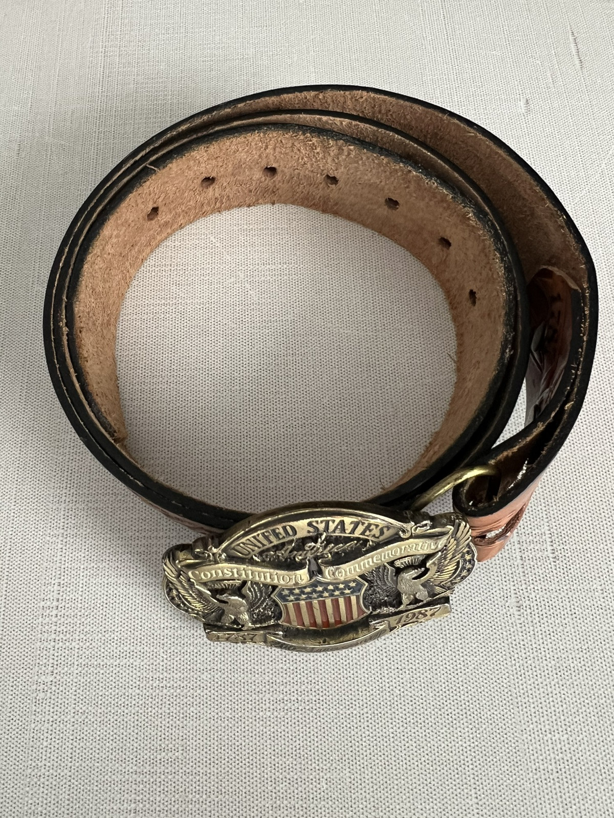 USA commerative 200th anniversary leather belt & buckle, Sz M 34-36, America!