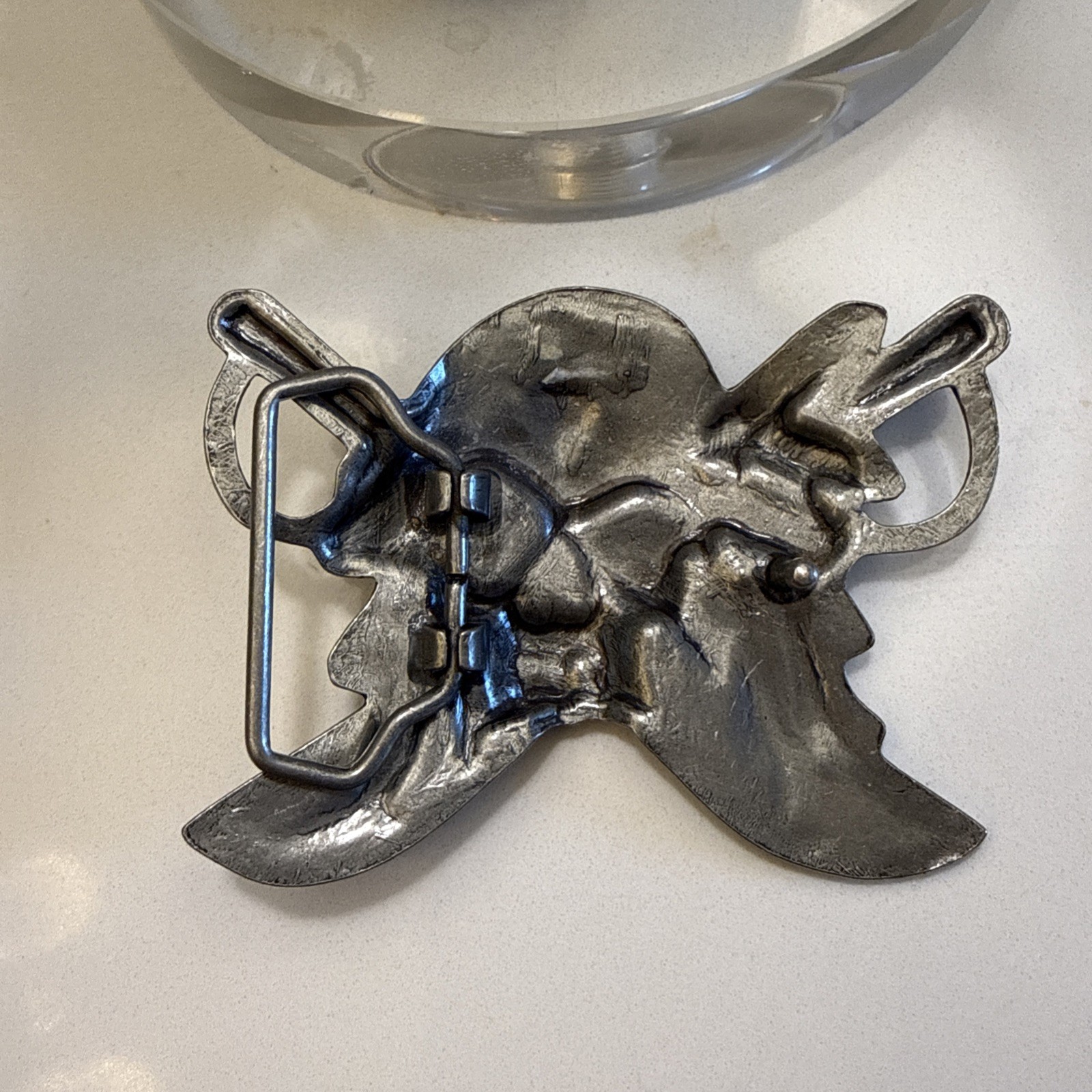 Pirate Jolly Roger Belt Buckle Solid Pewter Silver Tone Swashbuckler 4&Prime;x3&Prime;