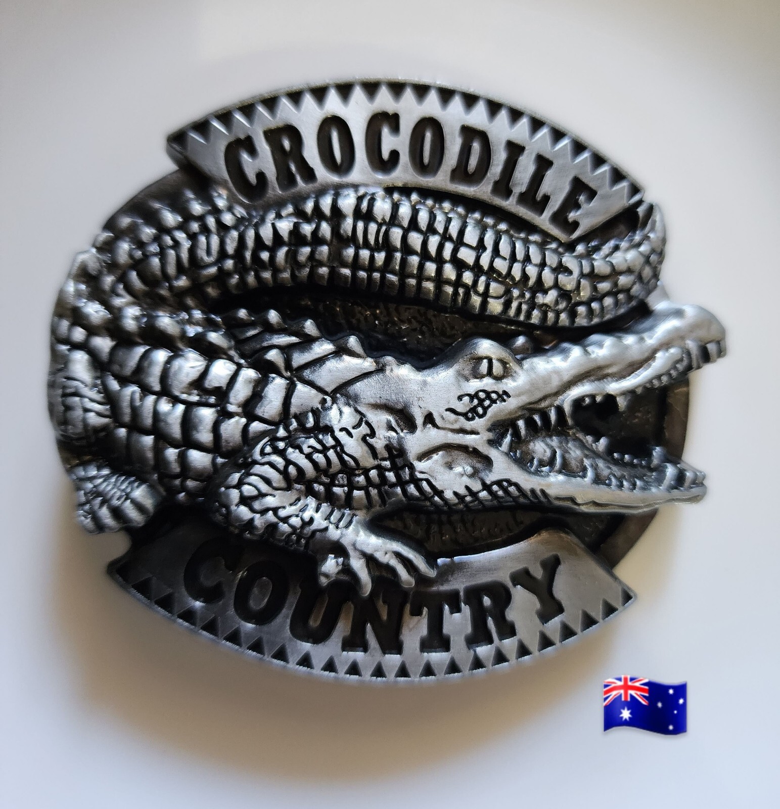 1pce Crocodile Country Silver Colour Metal Belt Buckle 8.2×7.3cm Suits 4cm Belt