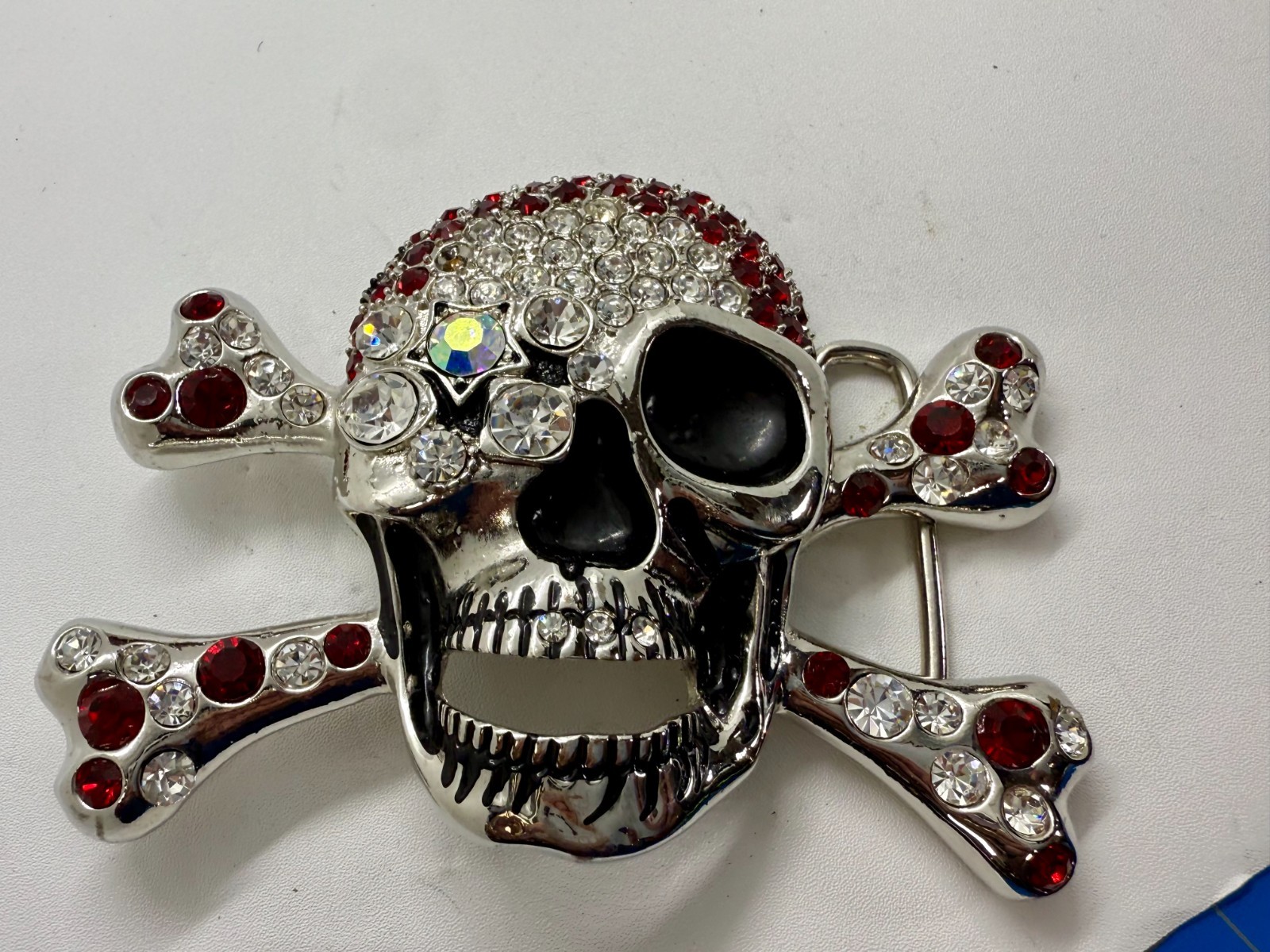 Pirate Skull Head Crossbones Red Clear Rhinestone Covered Costplay Belt Buckle