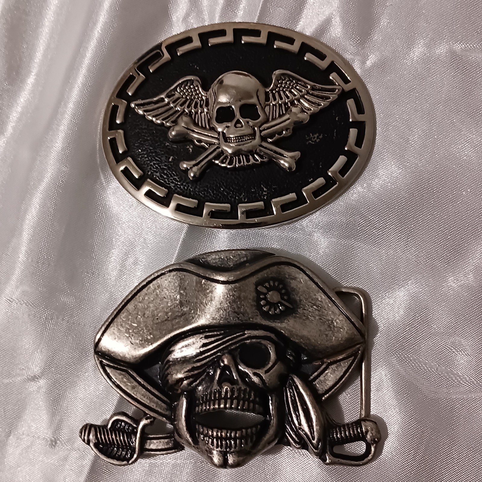 2 Skull Belt Buckles Pirate Biker Unmarked Metal