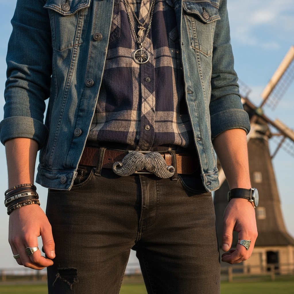 NEW Men Silver Metal Fashion Belt Buckle Big Mustache Shape Handlebar Jeans Pant