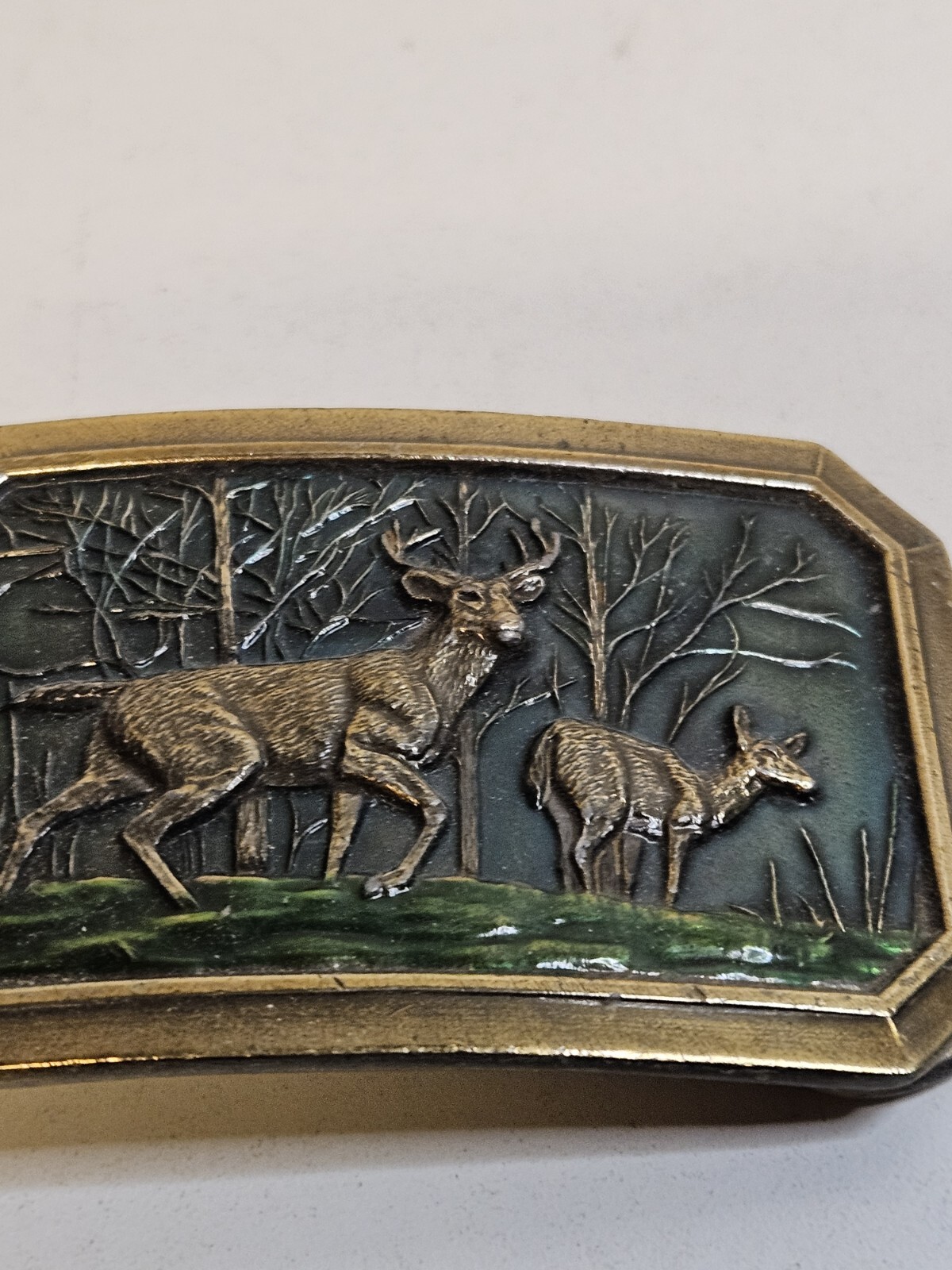 VTG Deer Hunting Belt Buckle 1976 Rectangle 3.25 By 2.25 in Number 520 Made USA
