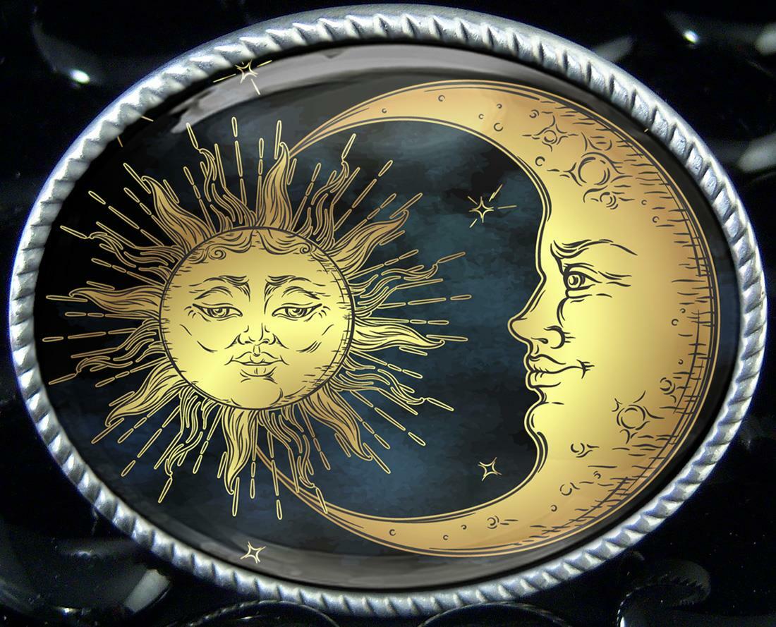 Esoteric Belt Buckle – Celestial Sun & Moon Astrology Handmade Buckle – 36