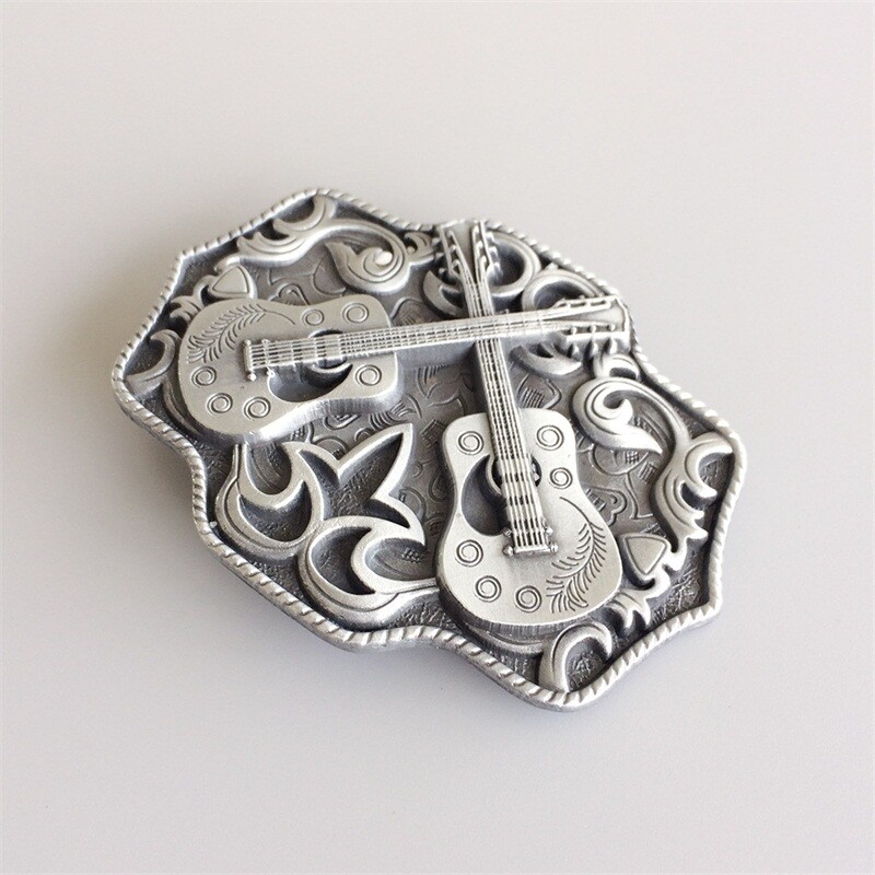 Antique Silver Western Country Cross Guitar Music Belt Buckle also Stock in US
