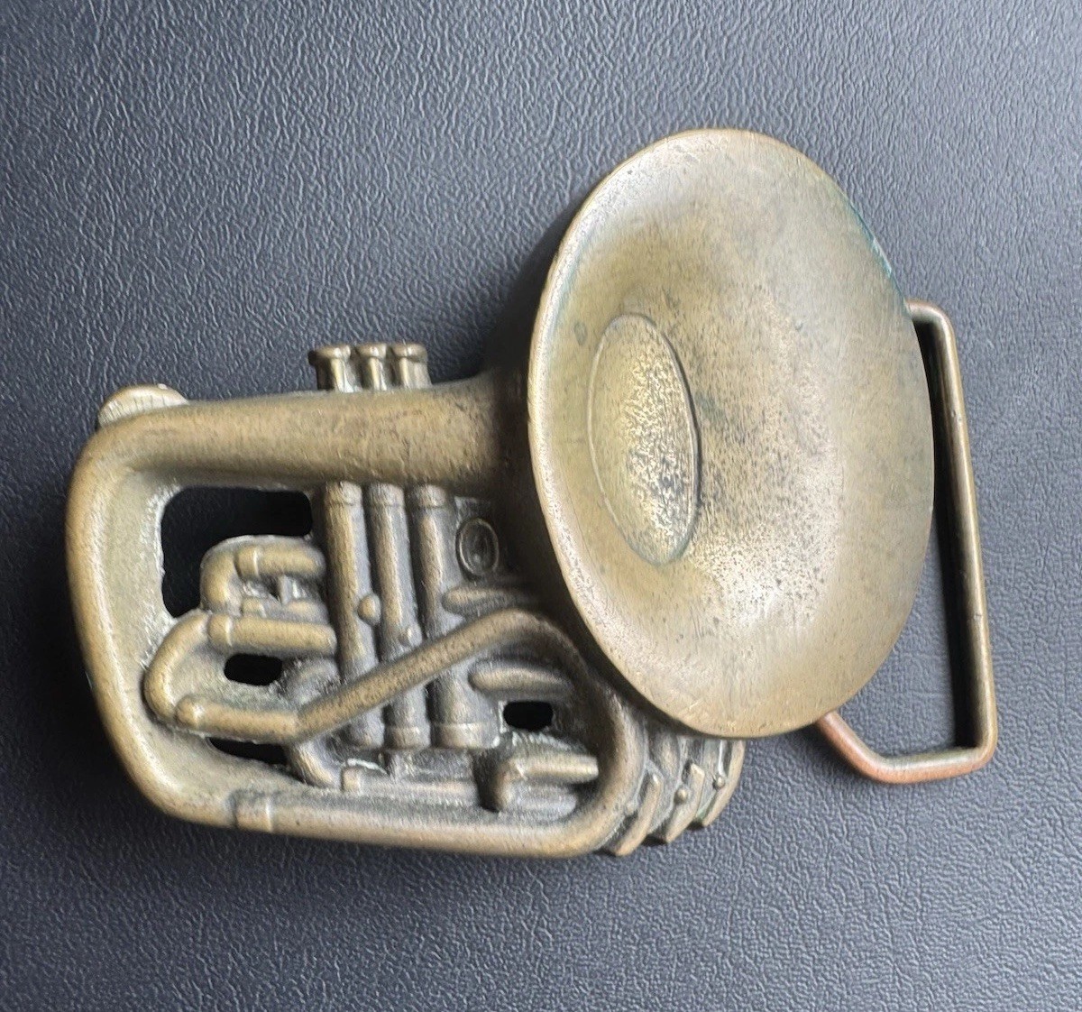 Vintage French Horn Solid Brass Belt Buckle 1978 Baron Buckles 6067 Taiwan