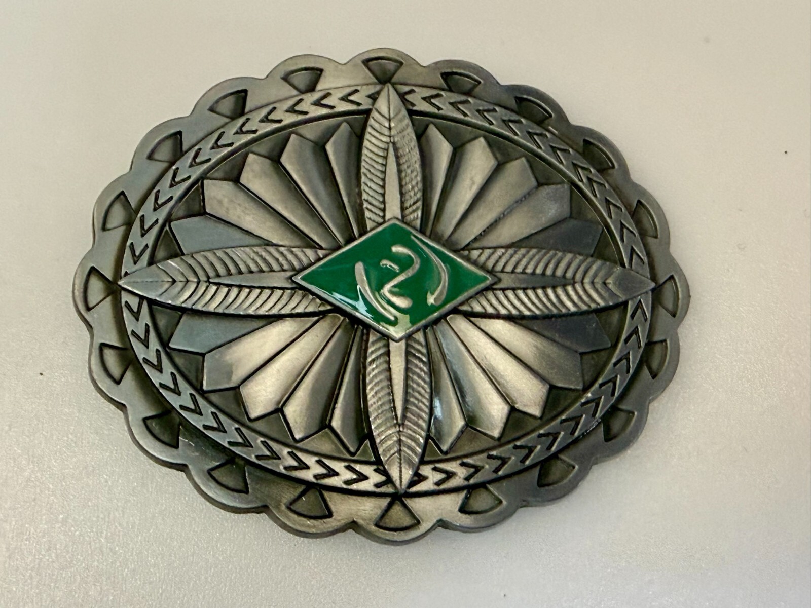 Southwestern Native Indian Tribal Art Style Green Colored Center Belt Buckle