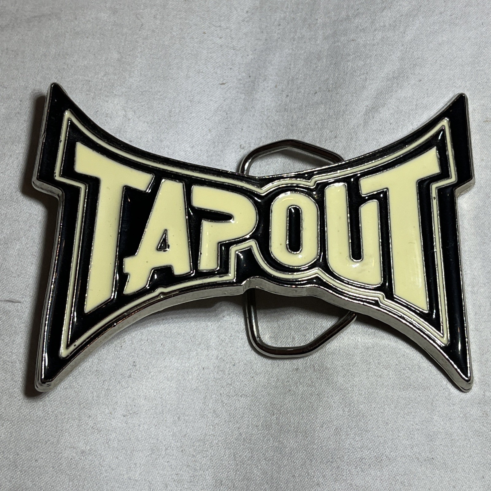 Tapout Logo Black & Off White Enamel MMA Mixed Martial Arts Metal Belt Buckle