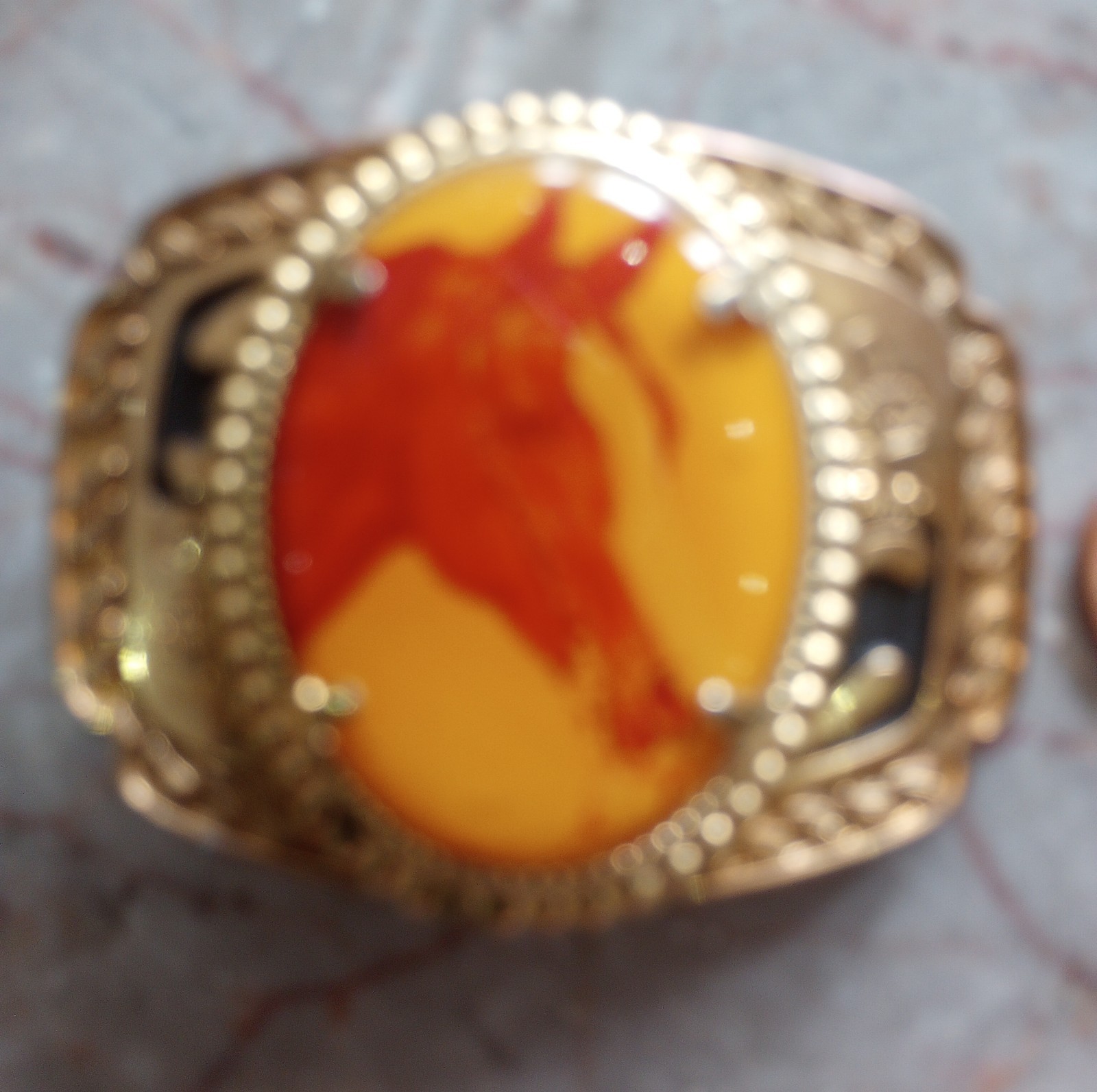 Vintage Gold Tone Horse Head Belt Buckle Oval Lucite Cameo Cowgirl 2.5”