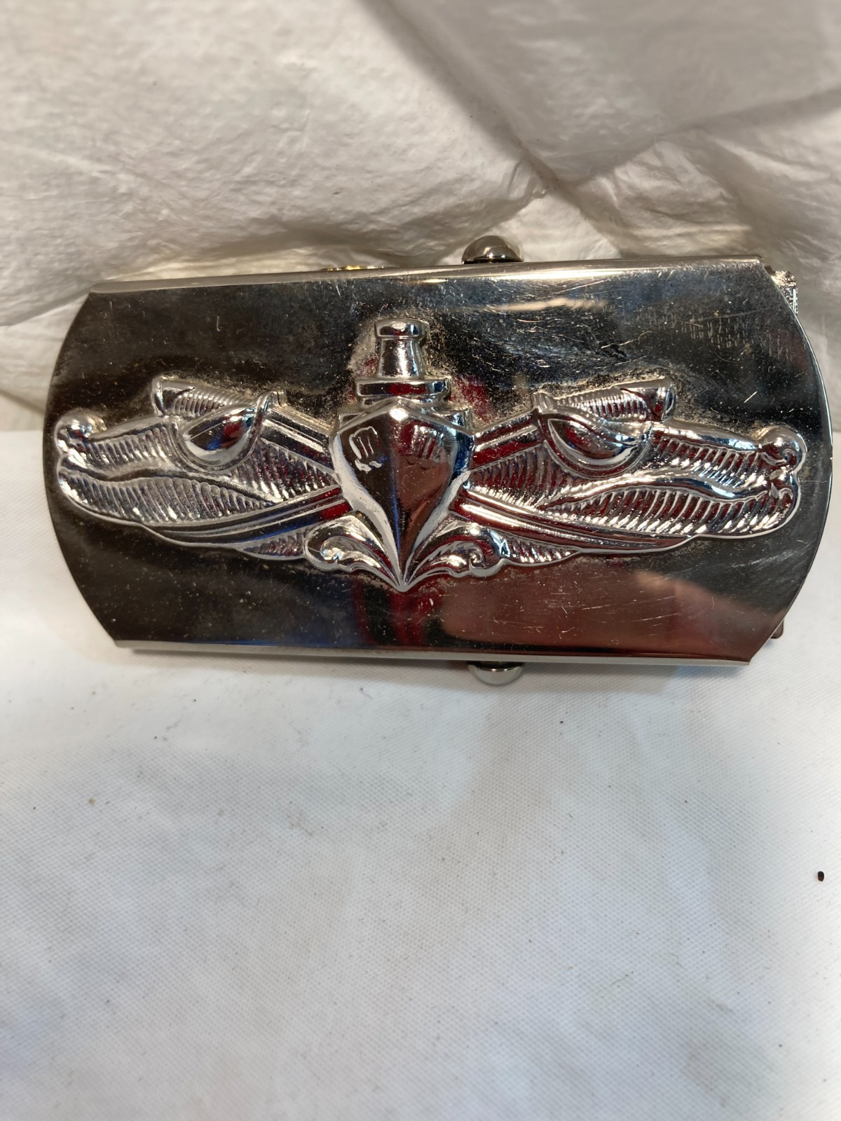 Belt Buckle Clamp-Clip USN Vanguard Silver Tone Made in USA US Military