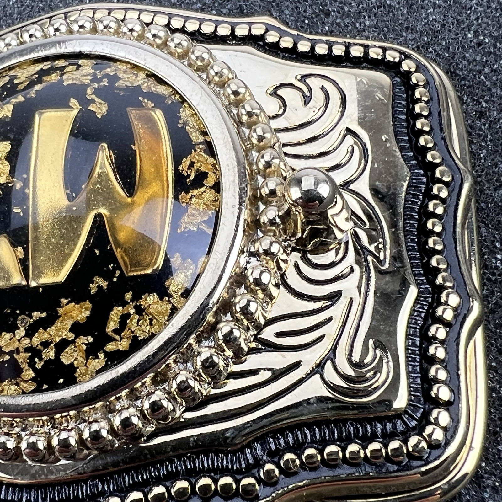 Vintage Monogram LW Fancy Gold Flake Western Cowboy Belt Buckle – Made in USA