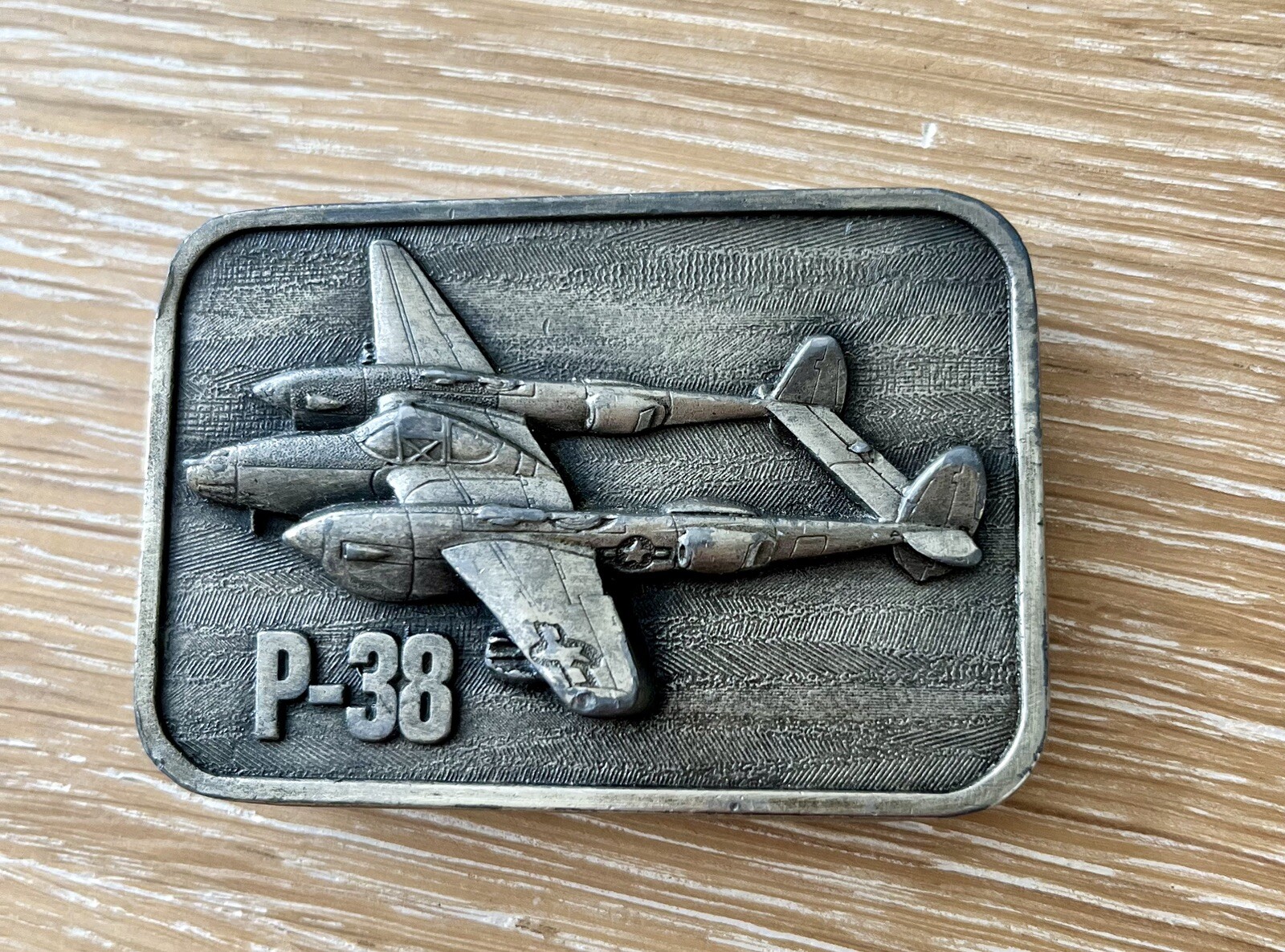 P-38 WWII Fighter Plane Vintage 80s Belt Buckle Military Air Force USA Western