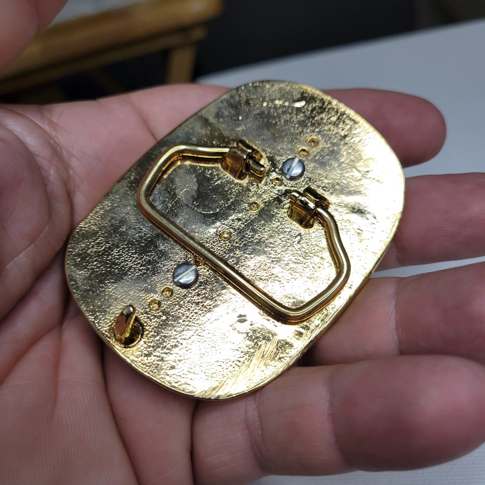Vtg NOS Goldtone Belt Buckle Screw Oval Bezel Gemstone Blank Cabochon 22x30mm