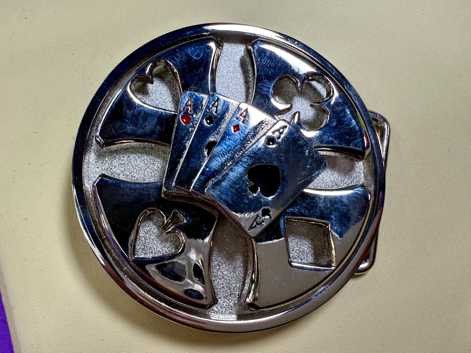 Four Aces Poker Cards Gambling Casino Silver Color Large Spinner Belt Buckle