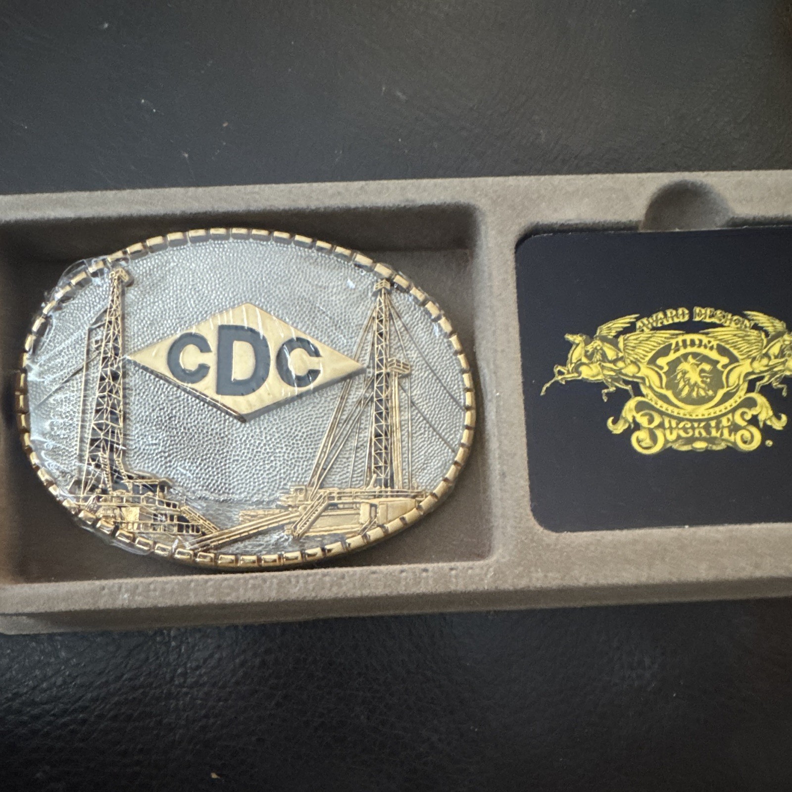 Vintage CDC Construction Crane Belt Buckle Award Tulsa OK w/ Original Case